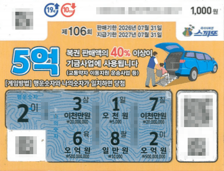 260619_스피또1000 106회차 1등 당첨용지